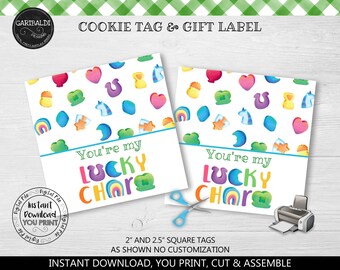 Instant download You're my lucky charm Cookie Tag, Green Shamrock Good Luck Clover Printable Tag, Happy St. Patrick's Day Gift tag SPT
