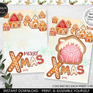Printable Christmas Cookie Card Santa Cookie Tag Instant download Gingerbread Cookie Card Holder Happy Holiday 3.5&quot;x5&quot; Mini Cookie Card CH