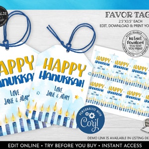 Editable Hanukkah Favor Tags Hanukkah Gift Tags Hanukkah Party Tags Instant Download Hanukkah Labels Printable Chanukah Tags 2 HK