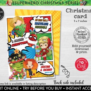 Editable Superhero Christmas Card Christmas Card Template Printable Christmas Card Instant Download Christmas Card DIY Holiday Card SHCH