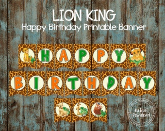 Instant download Lion "HAPPY BIRTHDAY" Pennant Banner Printable DIY Lion Banner Lion King Party Supplies Lion Decorations lko
