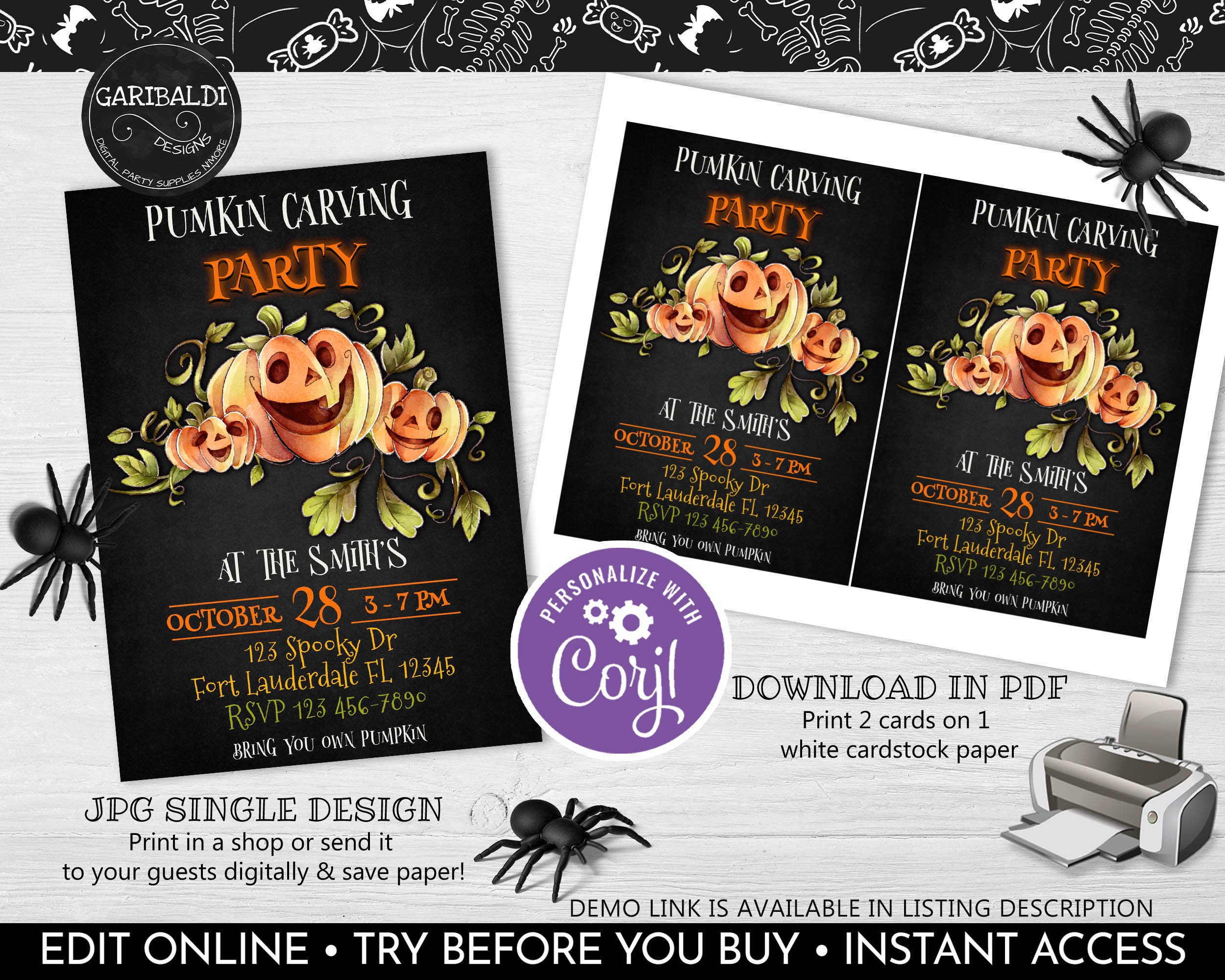 Editable Pumpkin Carving Invitation Printable Halloween Party ...