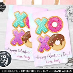Editable XOXO Valentine's Day Gift Tag Valentine's Day XOXO Card Instant Download Valentine Classroom School Friend Kids Donuts Card 1 VL