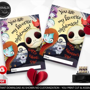Nightmare Before Christmas Valentine's day Cards Kids School Teacher Exchange Valentine's day Gift Tags Instant download Printable NBCH VL