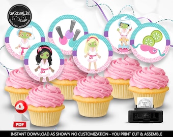 Spa Party Cupcake Toppers  Spa Party Supplies Spa Birthday Party Decorations Spa Party Favors Spa Favors Tags Printable Digital Download BSP