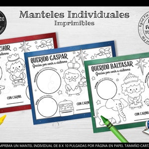 Placemat for the 3 Wise Men Manteles individuales para los Reyes Magos Matel para imprimir para galletas y leche para Los Reyes Magos CH PPM