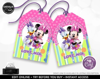 Minnie & Daisy Favor Tags Editable Minnie's Bowtique Gift Tags Minnie Mouse Birthday Party Thank You Tags Minnie Treat Labels Printable BWQ