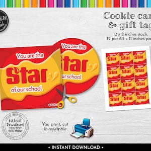 Instant Download You are the star of our School Gift Tag, Printable Teacher Appreciation Favor Tag, Staff Appreciation Thank you Tag TA