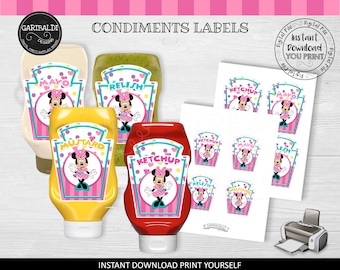 Instant download Condiment Labels Printable Mayo Ketchup Mustard Relish Condiment Bottle Labels Birthday Party Supplies Decorations FTB1