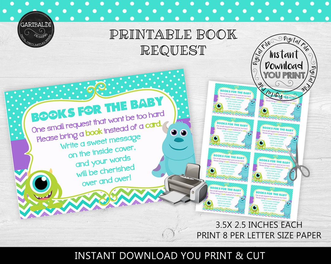 Instant Download Printable Monsters Books for Baby Request Ticket Monsters Baby Shower Monsters ...