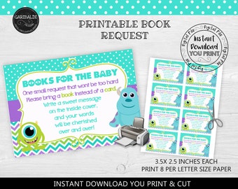 Instant download Printable Monsters Books for baby Request Ticket Monsters Baby Shower Monsters Insert Card Monsters Book card