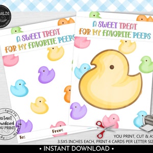 A sweet treat for my Favorite Peeps Cookie Card Instant download 3.5"x5" Happy Easter Cookie Tag Printable Easter Peeps Mini Cookie Card EST