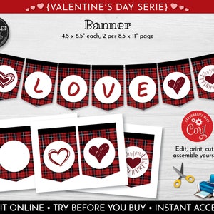 EDITABLE Valentine&#39;s Day Pennant Banner, Instant Download Valentine&#39;s Day Banner, Printable Valentine&#39;s Day Party Supplies & Decorations VL