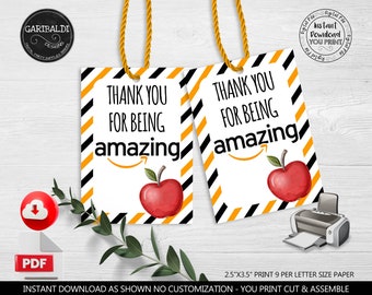 Teacher Appreciation Tags Thank you for being Amazing Volunteer Staff Nurse Employee Boss Co-worker Printable Digital Download Gift tag TA