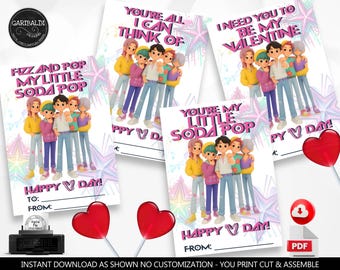 Kpop Valentine's day Cards Soda Pop Valentines Gift Tags Kids Exchange Card Teacher Classroom School Friend Printable Instant Download VL