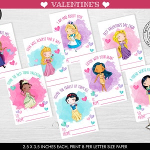 Printable Princess Valentine Cards Kids Valentine Cards School Valentine Cards Class Valentine's Day Cards Princess Valentine Favor Tags VL