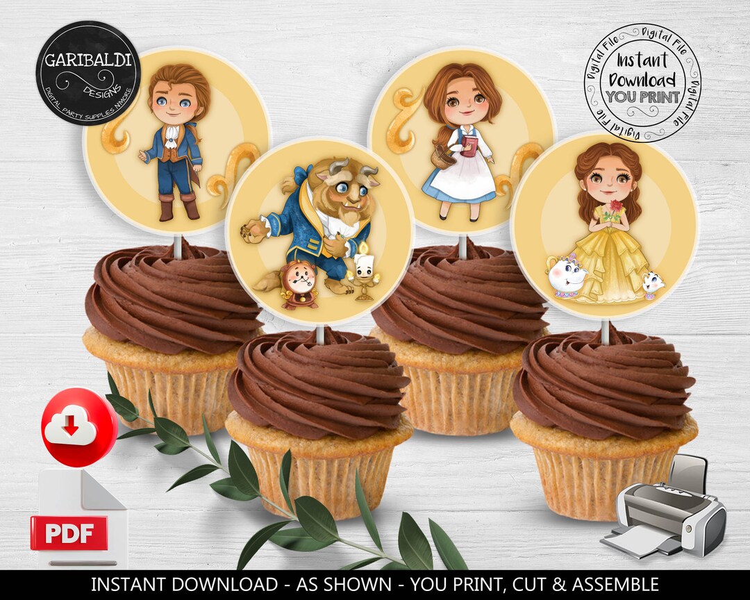 Instant Download Beauty and the Beast Cupcake Toppers Printable ...