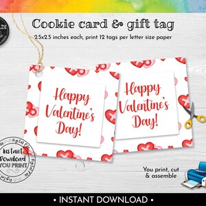 Happy Valentine&#39;s day Favor Tag, Valentine&#39;s day Cookie Card, Valentine&#39;s Day Gift Tag, Instant Download Valentines Day Cookie Square Tag VL