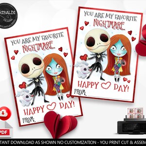 Nightmare Before Christmas Valentine's day Cards Kids School Teacher Exchange Valentine's day Gift Tags Instant download Printable NBCH VL