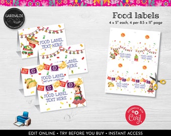 Editable Mexican Fiesta Food Tent Labels, Cinco de Mayo Place Cards, Printable Birthday Fiesta Decorations, Taco Fiesta Party Supplies MF