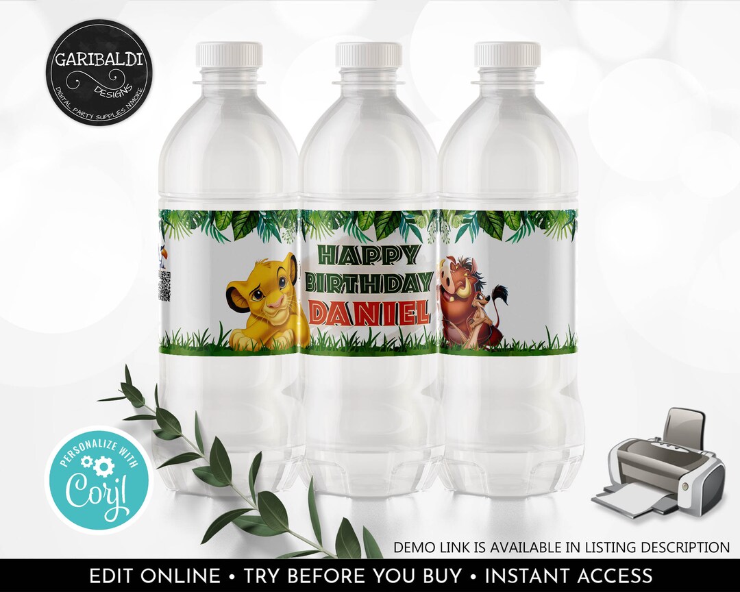 Editable Water Bottle Labels Lion King Water Party Animals Birthday ...