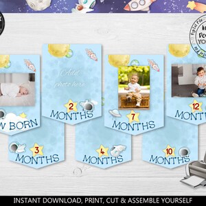 Outer Space Birthday Banner Monthly Photo Banner First Trip Around Sun Birthday Party Astronaut Milestone Banner Download Printable AOS
