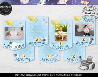 Outer Space Birthday Banner Monthly Photo Banner First Trip Around Sun Birthday Party Astronaut Milestone Banner Download Printable AOS
