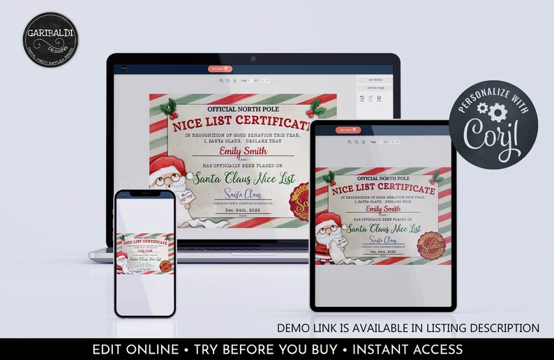 Editable Santa Claus Official Nice List Certificate Personalised Letter ...