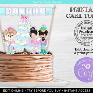 Editable Nutcracker Cake Topper Printable Land of Sweets Birthday Party Centerpieces Nutcracker Party Supplies Ballet Party Decorations NCK