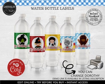 Editable Wizard of Oz Water Bottle Labels, Wizard of Oz Birthday Party Supplies, Wizard of Oz Party Favors, Wizard of Oz Decorations WOZ
