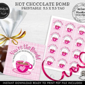 Hot Chocolate Bomb Tag Valentine&#39;s Hot Cocoa Bomb Tag You&#39;re The Bomb Valentine Gift Tag Valentine&#39;s Hot Chocolate Instructions Tag HCBT VL