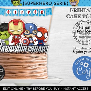 Superheroes Cake Topper, Editable Superheroes Cake topper, Printable Superheroes Centerpiece, Superheroes Birthday Party decorations 01 SHAV