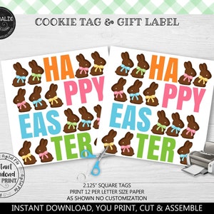 Instant Download Happy Easter Gift Tag, Printable Easter Favor Card, Happy Easter Treat Label, Chocolate Easter Bunny Gift Tag EST