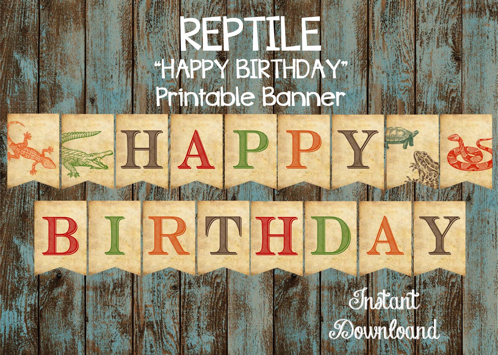 Printable Reptile Happy Birthday Banner Editable Reptile PDF - Etsy