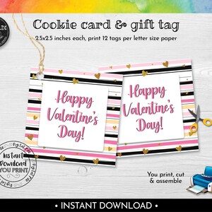Happy Valentine&#39;s day Favor Tag, Valentine&#39;s day Cookie Card, Valentine&#39;s Day Gift Tag, Instant Download Valentines Day Cookie Square Tag VL