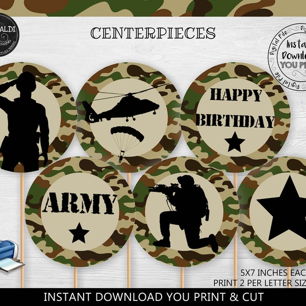 Instant download Camouflage Centerpieces Army Party Decorations Solider Birthday Party Military Party Decor Camo Party Supplies SA