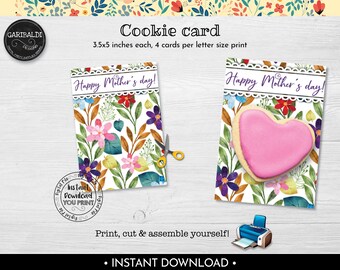 Happy Mother's Day Cookie Card, Printable Mother's Day Cookie Card, Instant download Mother's Day Mini Cookie Card MTHD