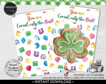 Instant Download You Are Cereal-sly the Best Cookie Card, Printable St. Patrick's Day Cookie Card, Marshmallow Charms the best Gift Card SPT
