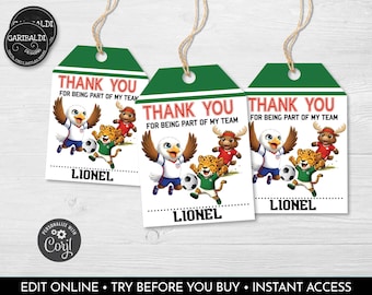 Soccer Favor Tags Soccer Birthday Party Thank You Gift Tag World Cup Gift Tag Football Soccer Favor Label Printable Futbol Tags Template FBS