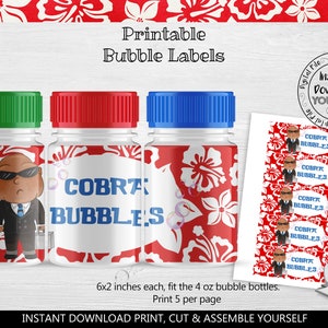 Printable Cobra Bubbles labels Hawaiian Birthday Party Bubbles Labels Luau Birthday Party Favors Hawaiian Party Favors LSW