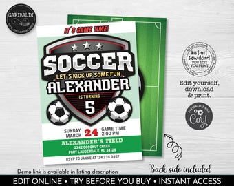 Soccer Birthday Invitation Editable Soccer Party Invite Football Soccer Kids Futbol Soccer World Cup  Party Digital Download Printable FBS