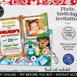 Editable Luau Party Invitation Instant Download Hawaiian Girl Birthday Invitation Add Photo Tropical Party Invitation Cute Alien Invite LSW