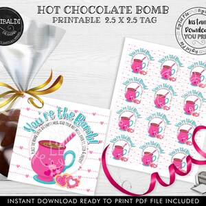 Hot Chocolate Bomb Tag Valentine&#39;s Hot Cocoa Bomb Tag You&#39;re The Bomb Valentine Gift Tag Valentine&#39;s Hot Chocolate Instructions Tag HCBT VL