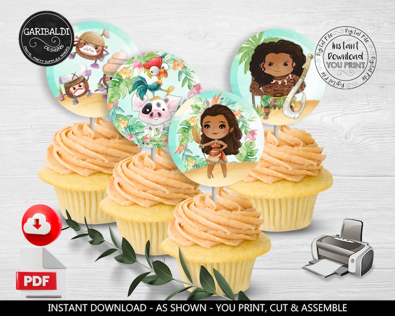 Printable Moana Cupcake Toppers Hawaiian Birthday Party - Etsy