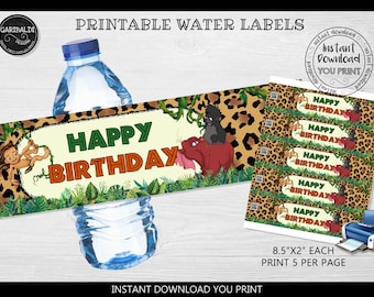 Instant Download Tarzan Water Bottle Labels Printable Tarzan Party Decorations Tarzan Party Supplies Safari Jungle Water Labels Labels TZN