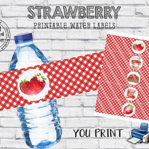 Printable Strawberry Water Bottle Labels, Strawberry Water Wraps, Strawberry Birthday Party Decorations, Strawberry Printable Party Supplies