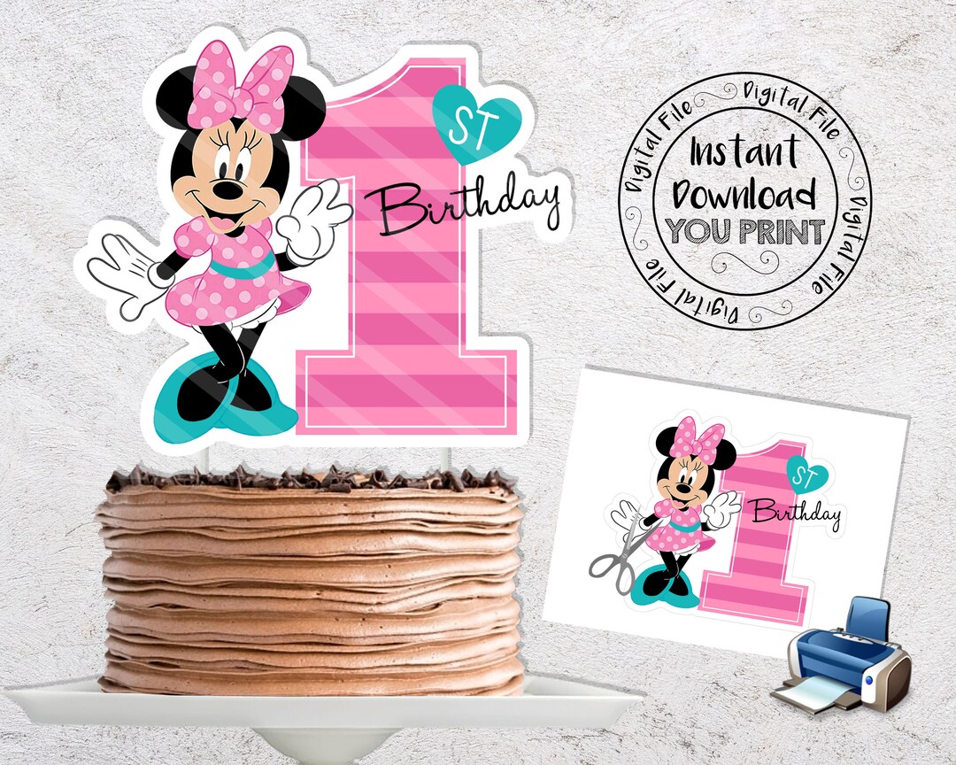 Instant Download Baby Minnie 1st Birthday Printable Cake Topper Minnie ...