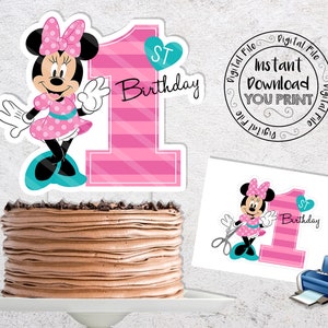 Minnie 1st Birthday Cake topper Minnie Mouse 1st Birthday Centerpieces Minnie First Birthday Party Decorations Instant download FTB1