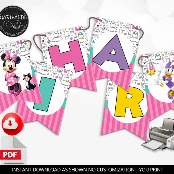Instant download Minnie and Daisy Happy Birthday Pennant Banner Minnie Happy Helpers Printable Banner Minnie Birthday Party Supplies HPMD