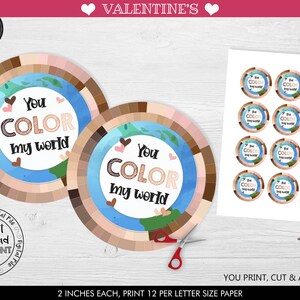 Valentine you color my world Card, Valentine&#39;s day Cards, School Happy Valentine&#39;s Day Tag, Multicultural Skin Color Crayon Favor Tag VL